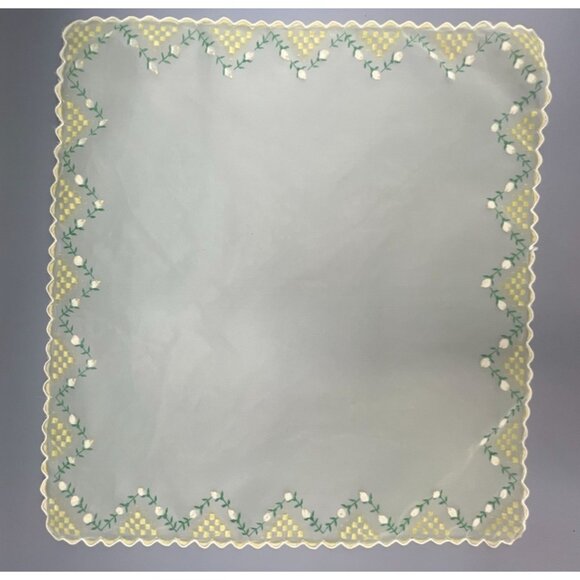 Sheer Hanky Yellow White Rose Rolled Hem Bridal Handkerchief Square 14" Delicate - Picture 10 of 10